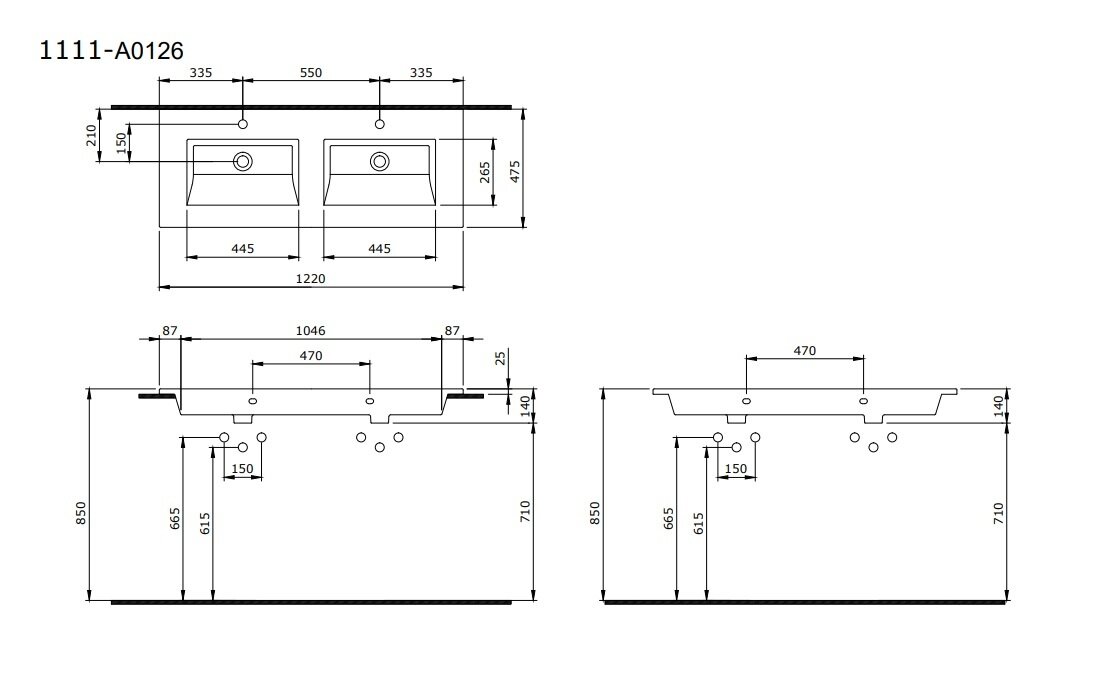 Раковина Накладная Bocchi Milano 1111-005-0126 Черная 48x122 (МПБЧ1203РК)