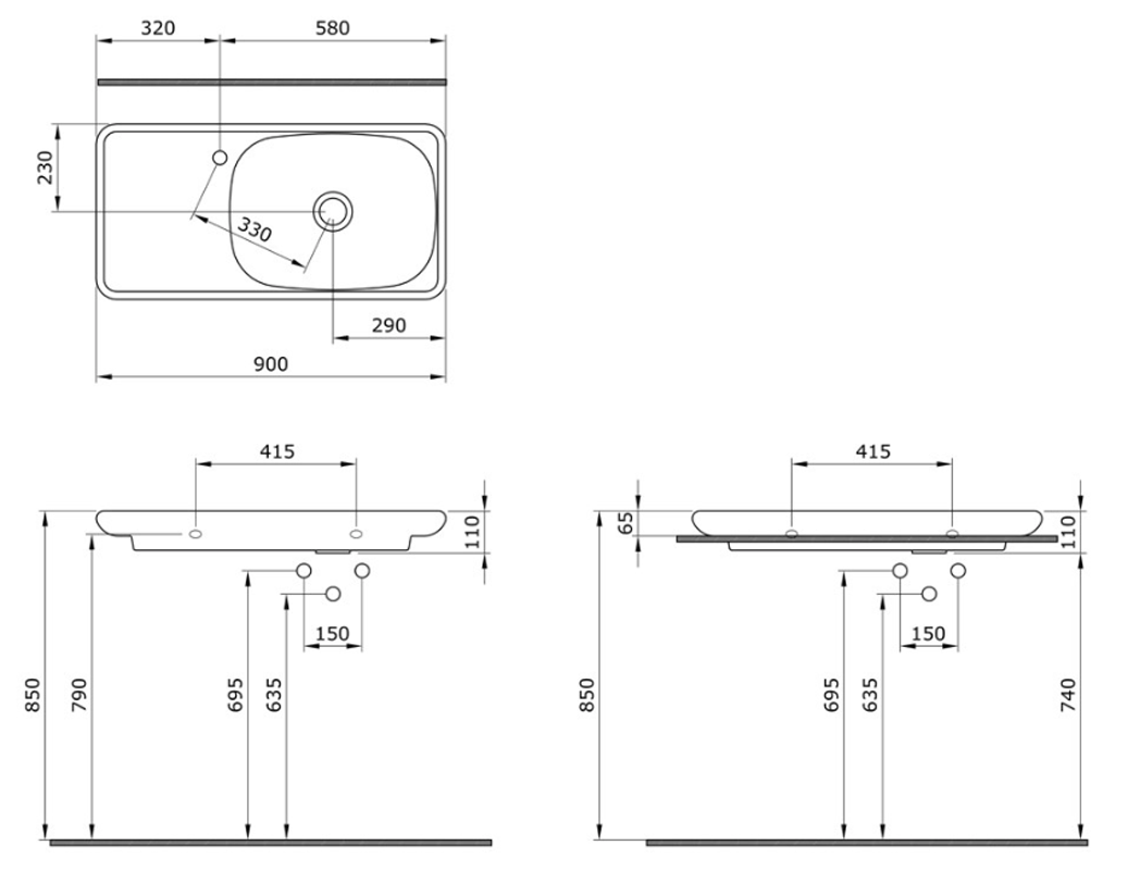 Раковина Подвесная Bocchi Fenice 1165-002-0126 Белая Матовая 46x90 (МПБЧ1136РК)