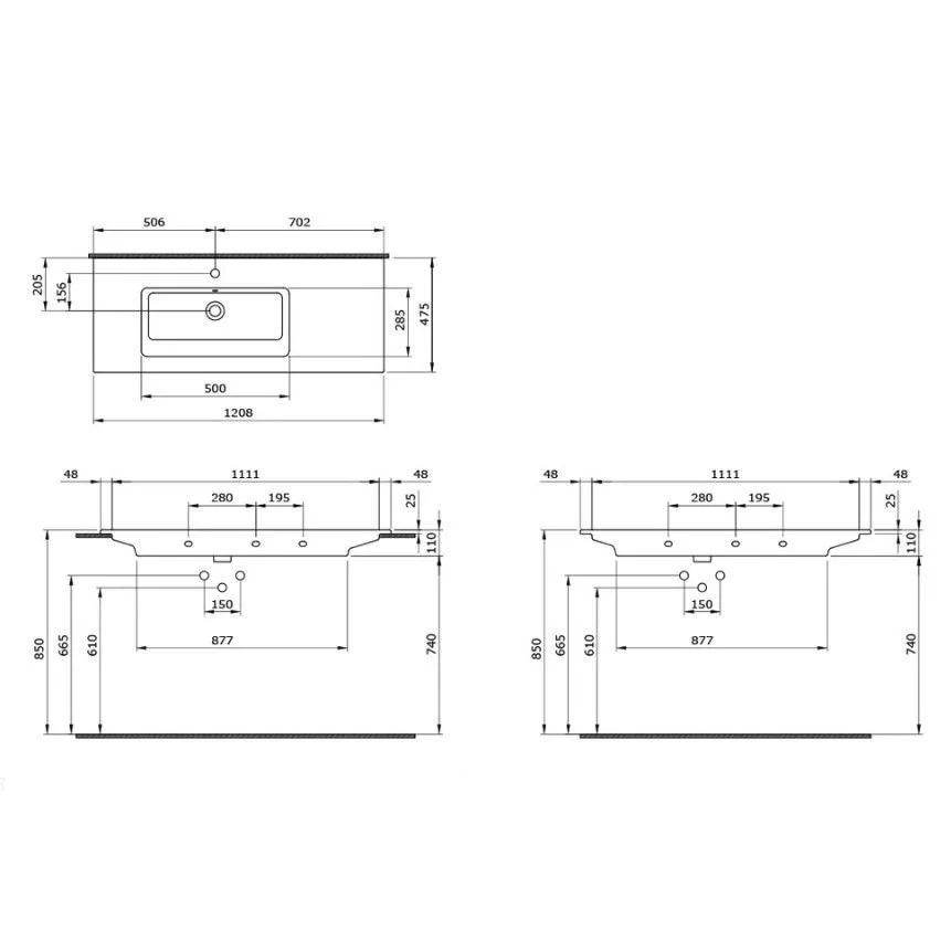 Раковина Подвесная Bocchi Milano 1305-007-0126 Левая Жасмин 48x121 (МПБЧ1275РК)