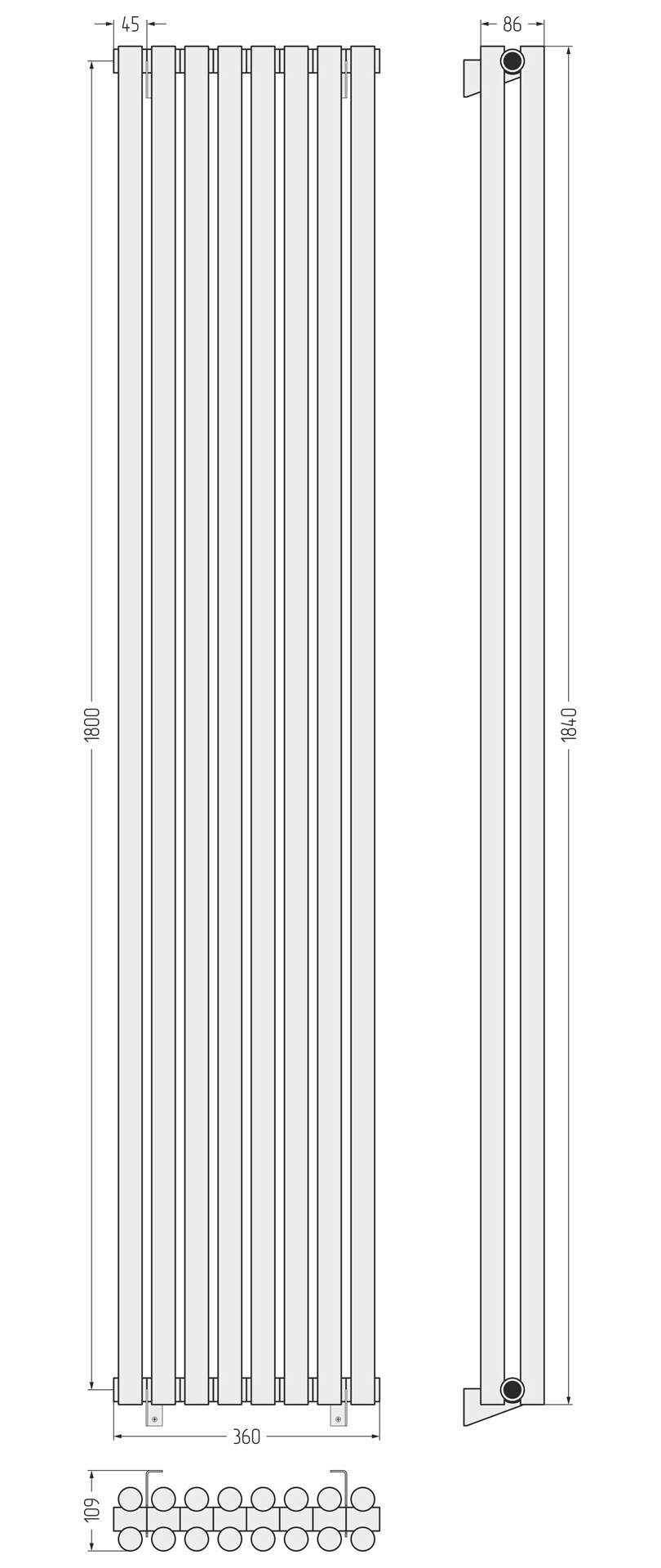 Сунержа Эстет-11 1800x360 Нержавеющая сталь RAL-0302-1808 (МПСУ2787ПЛ)