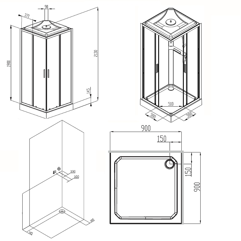 Душевая кабина Am Pm Gem Square W90C-403-090MT (МПАМ1003ДК)