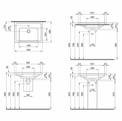 Раковина Creto Taormina Pro С Переливом Белый 1007-001-0126 16,5x66,5 (МПКР1008РК)