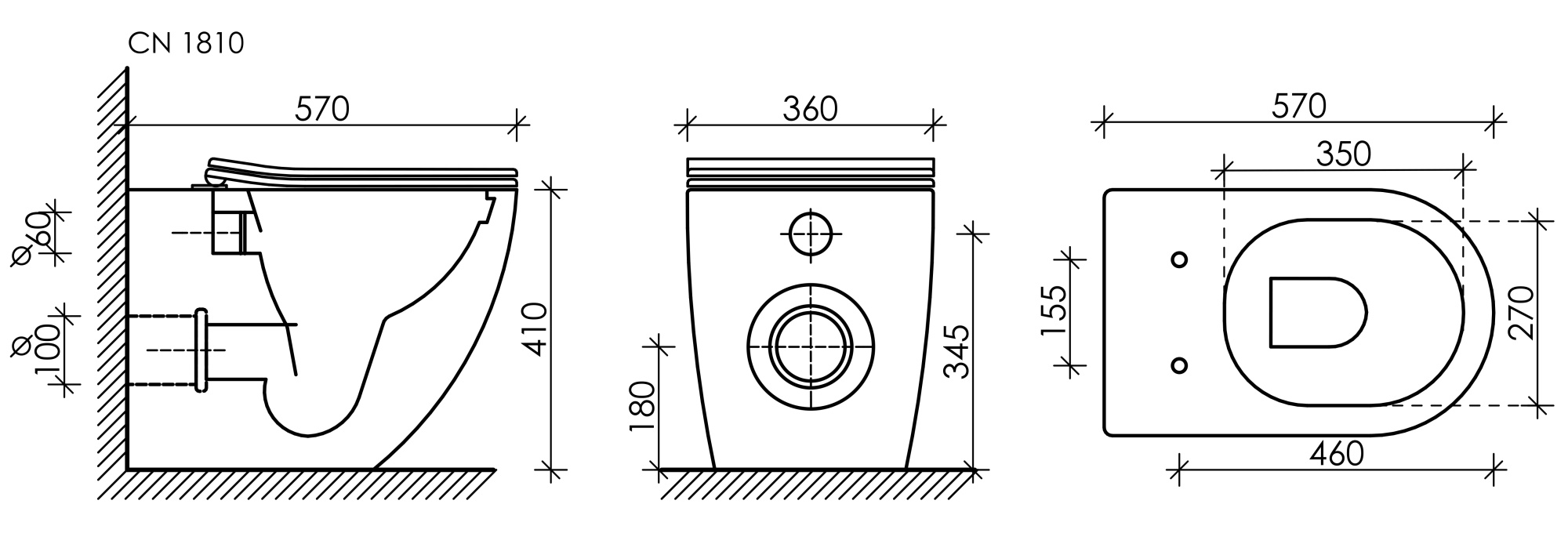 Унитаз приставной Ceramica Nova Mia Rimless безободковый CN1810 (МПКН1032УН)