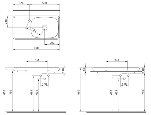 Раковина Подвесная Bocchi Fenice 1165-004-0126 Черная Матовая 46x90 (МПБЧ1137РК)