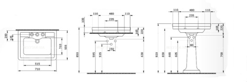 Раковина Подвесная Bocchi Siena 1040-002-0126 Белая Матовая 56x71 (МПБЧ1452РК)