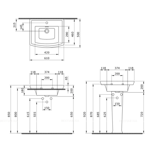 Раковина На пьедестал Bocchi Ravenna 1127-004-0126 Черная Матовая 50x61 (МПБЧ1394РК)