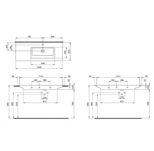 Раковина Накладная Bocchi Milano 1365-025-0126 Правая Кофейная 48x121 (МПБЧ1302РК)