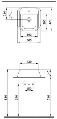 Раковина Накладная Bocchi Firenze 1074-005-0126 Черная 42x51 (МПБЧ1153РК)